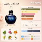عطر دیور میدنایت پویزن رایحه‌ای شرقی، چوبی و کمی گلی دارد. در شروع، رایحه شاداب و درخشان ترنج و نارنگی ماندارین حس تازگی و انرژی را به عطر می‌بخشد. در ادامه، رایحه‌ی لطیف رز در قلب عطر ظاهر می‌شود و فضایی زنانه و رمانتیک ایجاد می‌کند. در نت‌های پایه، ترکیب نعناع هندی (پچولی)، کهربا و وانیل رایحه‌ای گرم، عمیق و ماندگار روی پوست به جا می‌گذارد.