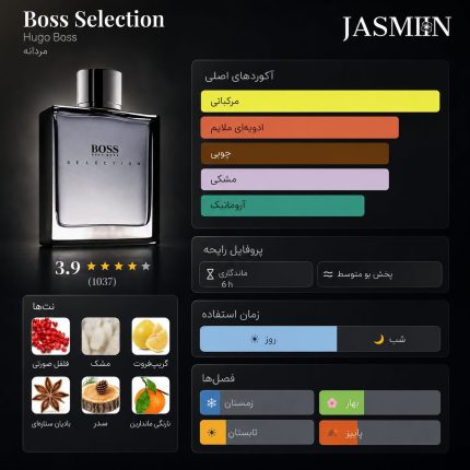 راهنمای خرید عطر Boss Selection اصل با رایحه تمیز، آروماتیک، مرکباتی و چوبی. بررسی نت‌های بویایی، ماندگاری، پخش بو و قیمت ادکلن Hugo Boss Selection